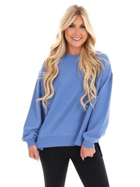Z-Supply Modern Weekender Terry Fabric Crewneck Top Size M Riviera Blue